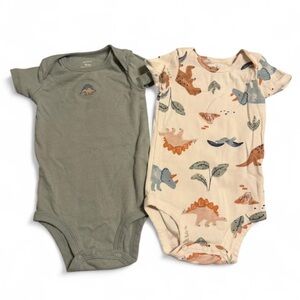 Carter's Olive Green & Cream Dino Print Short Sleeve One-Piece Set